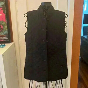 J.JILL BLACK HERITAGE BUTTON FRONT SLEEVELESS QUILTED VEST WITH POCKETS-Sz S